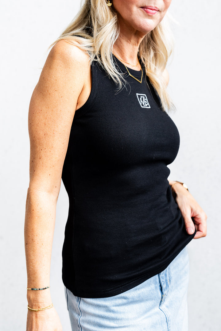 Logo Ribbed Tank - Black
