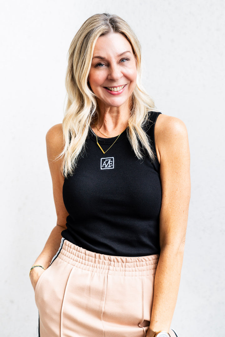 Logo Ribbed Tank - Black