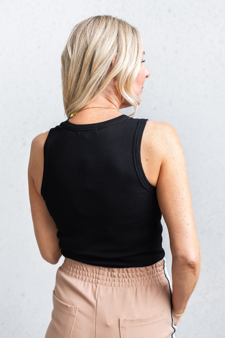 Logo Ribbed Tank - Black