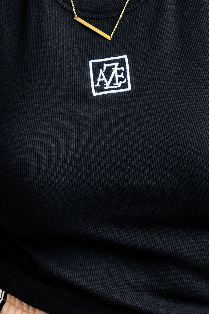 Logo Ribbed Tank - Black