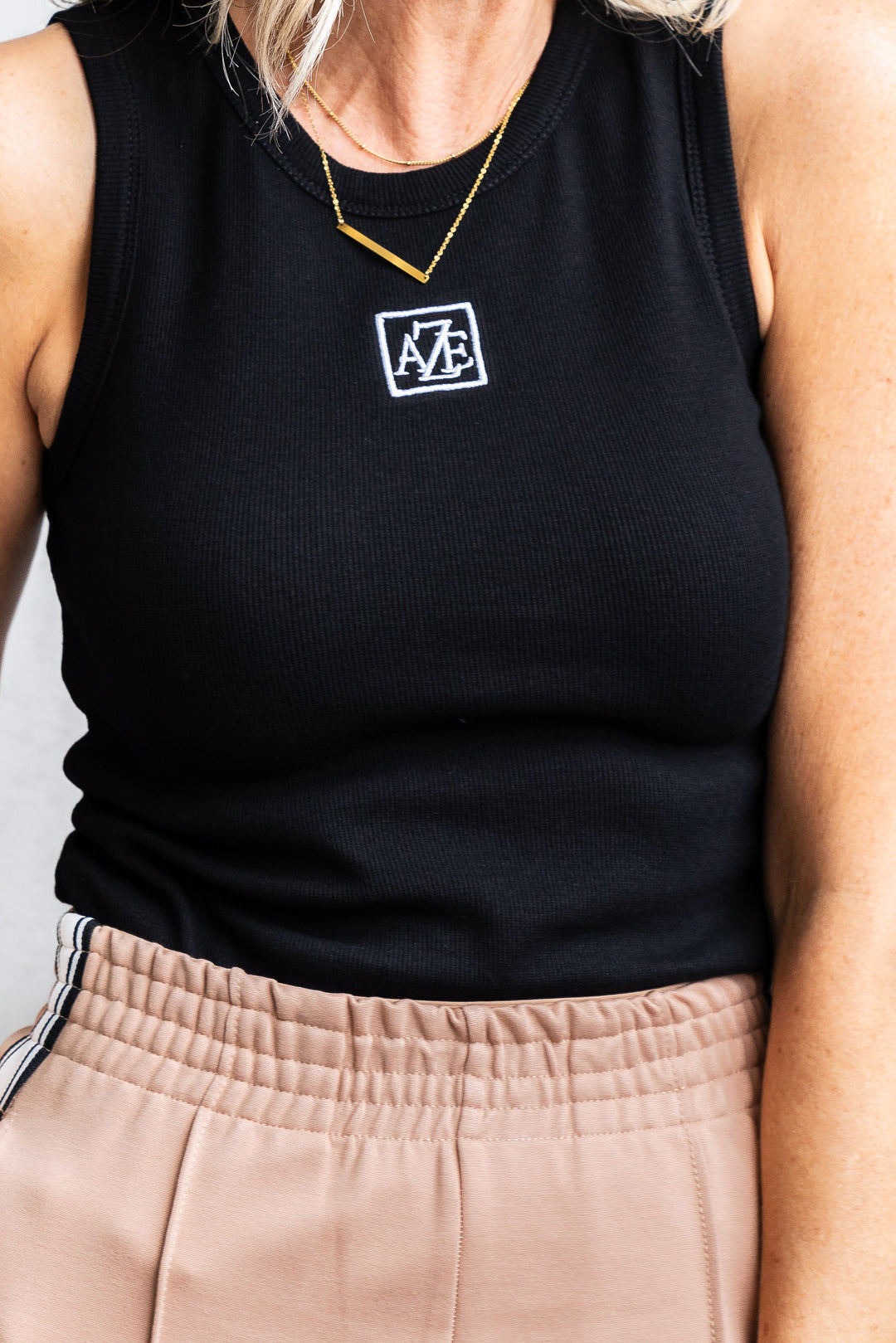 Logo Ribbed Tank - Black