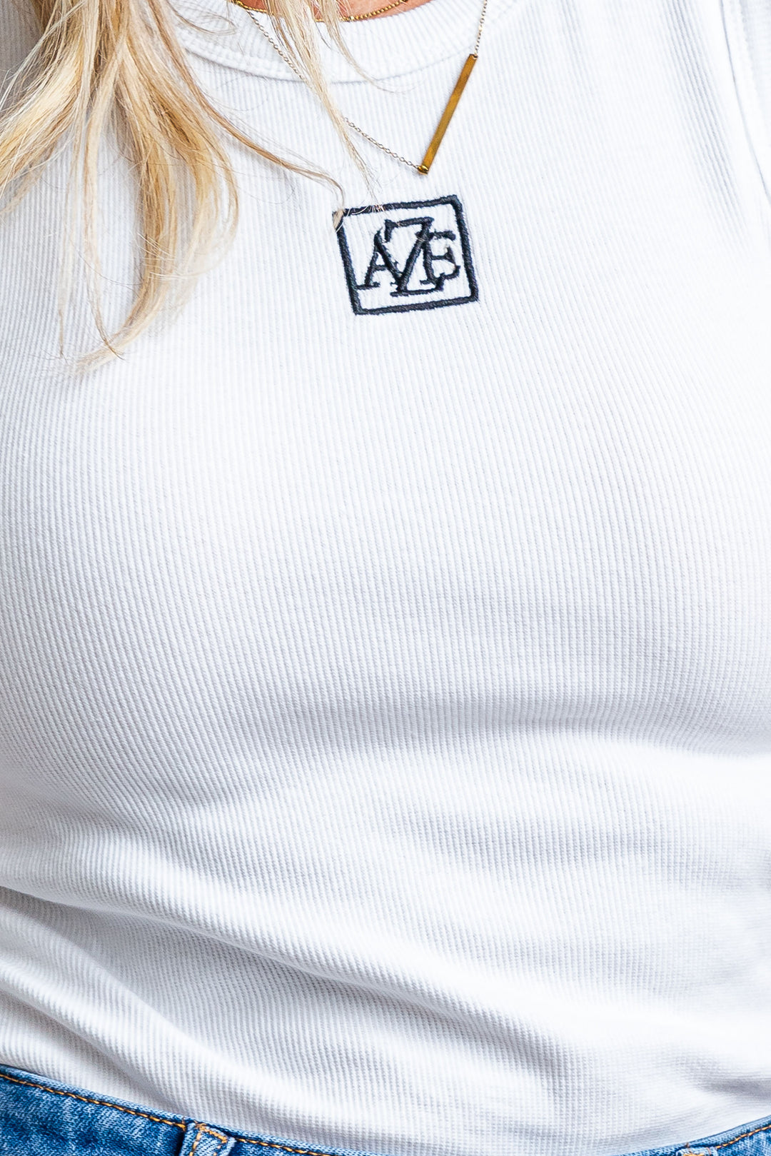 Logo Ribbed Tank - White
