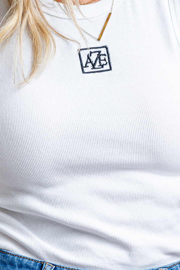 Logo Ribbed Tank - White