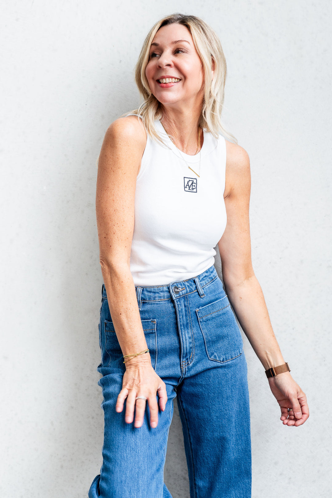 Logo Ribbed Tank - White