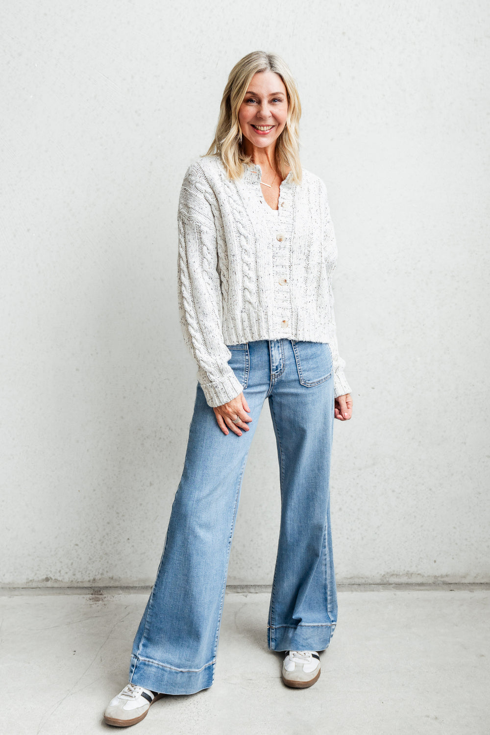 Cable Crop Cardi - Oat - Mabel and Woods