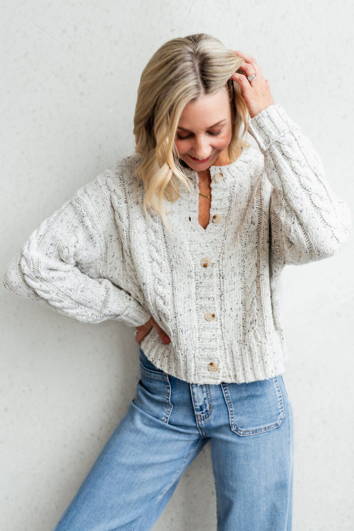 Cable Crop Cardi - Oat