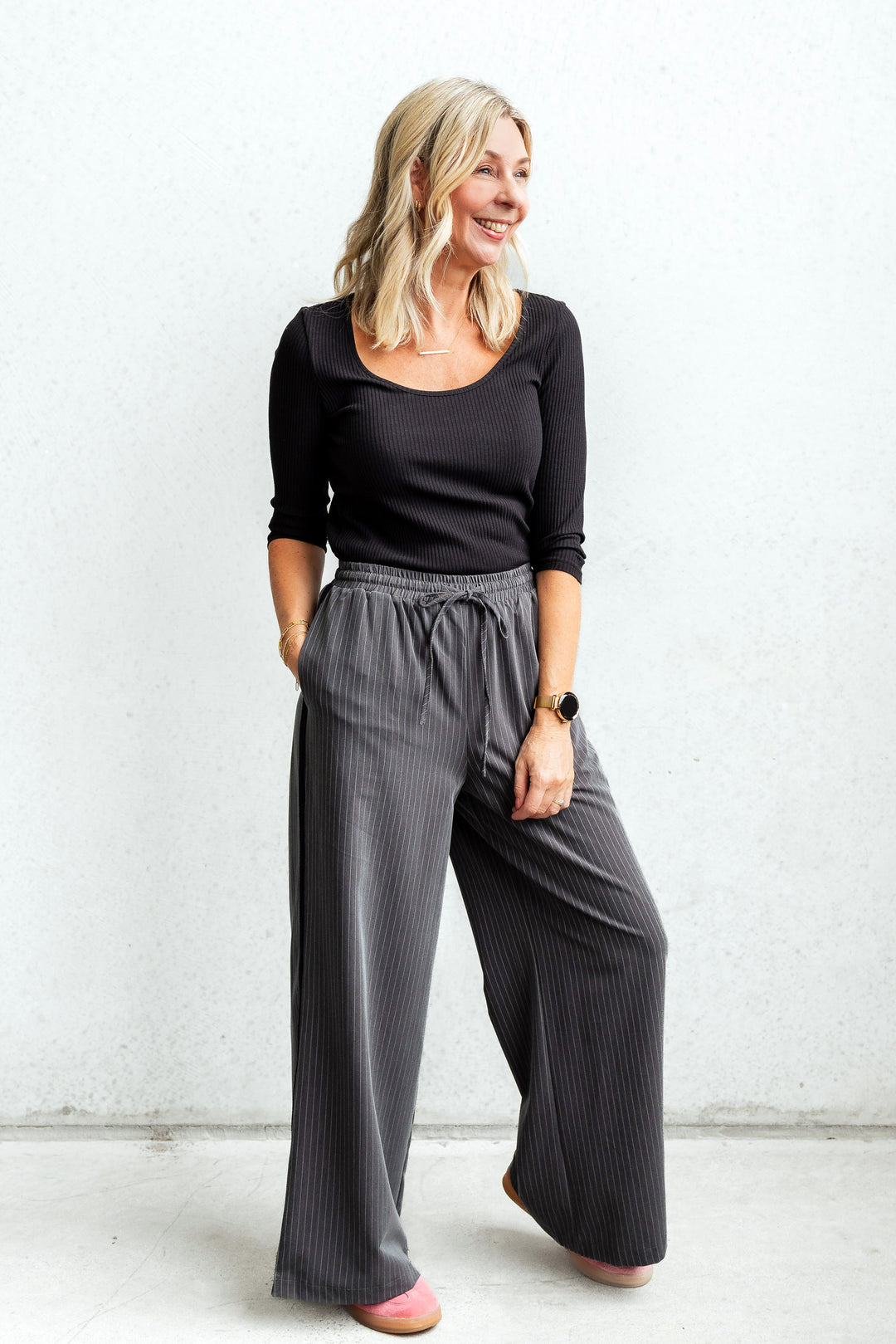 Pinstripe Pants - Grey/Black