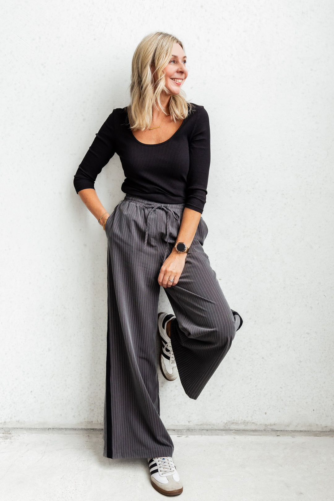 Pinstripe Pants - Grey/Black