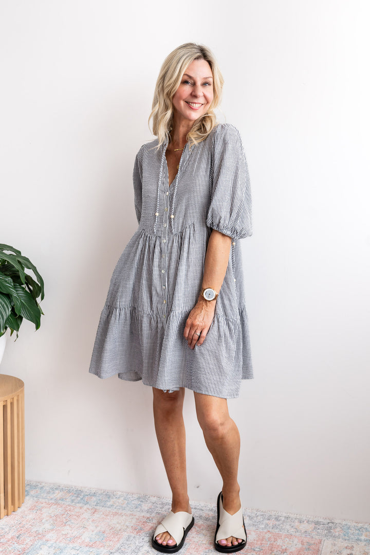 Iris Stripe Dress - Grey