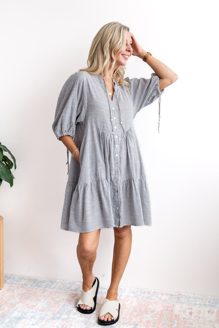 Iris Stripe Dress - Grey