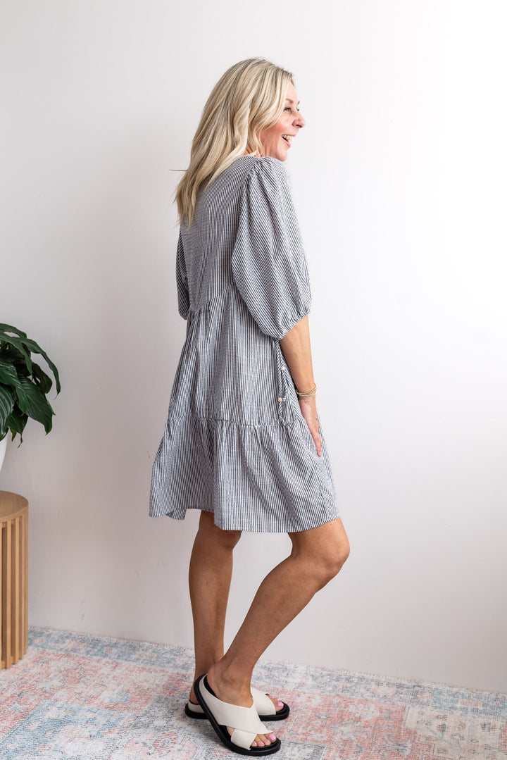 Iris Stripe Dress - Grey