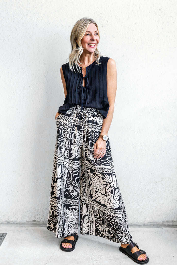 Charli Wide Leg Pant - Black/Beige