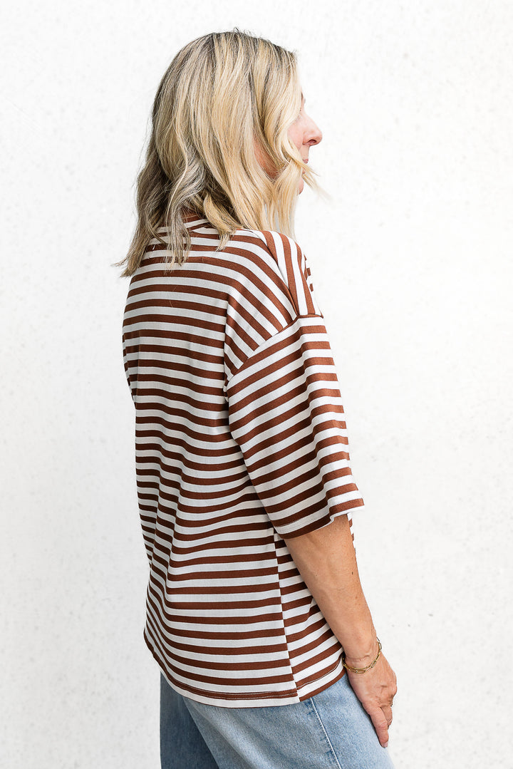 Riot Stripe Tee - Espresso - Mabel and Woods