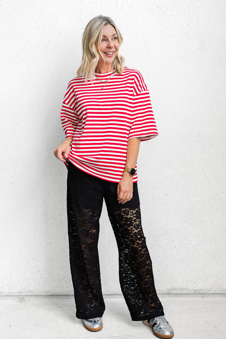 Riot Stripe Tee - Red - Mabel and Woods