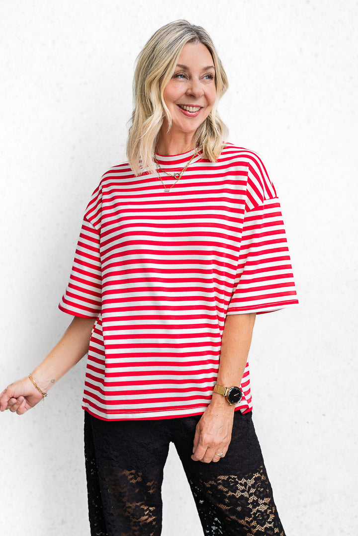 Riot Stripe Tee - Red - Mabel and Woods