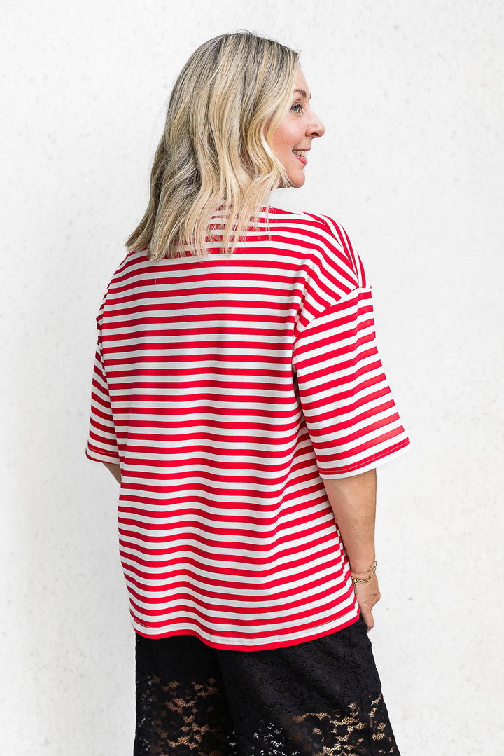 Riot Stripe Tee - Red - Mabel and Woods