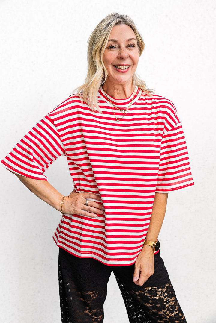 Riot Stripe Tee - Red - Mabel and Woods