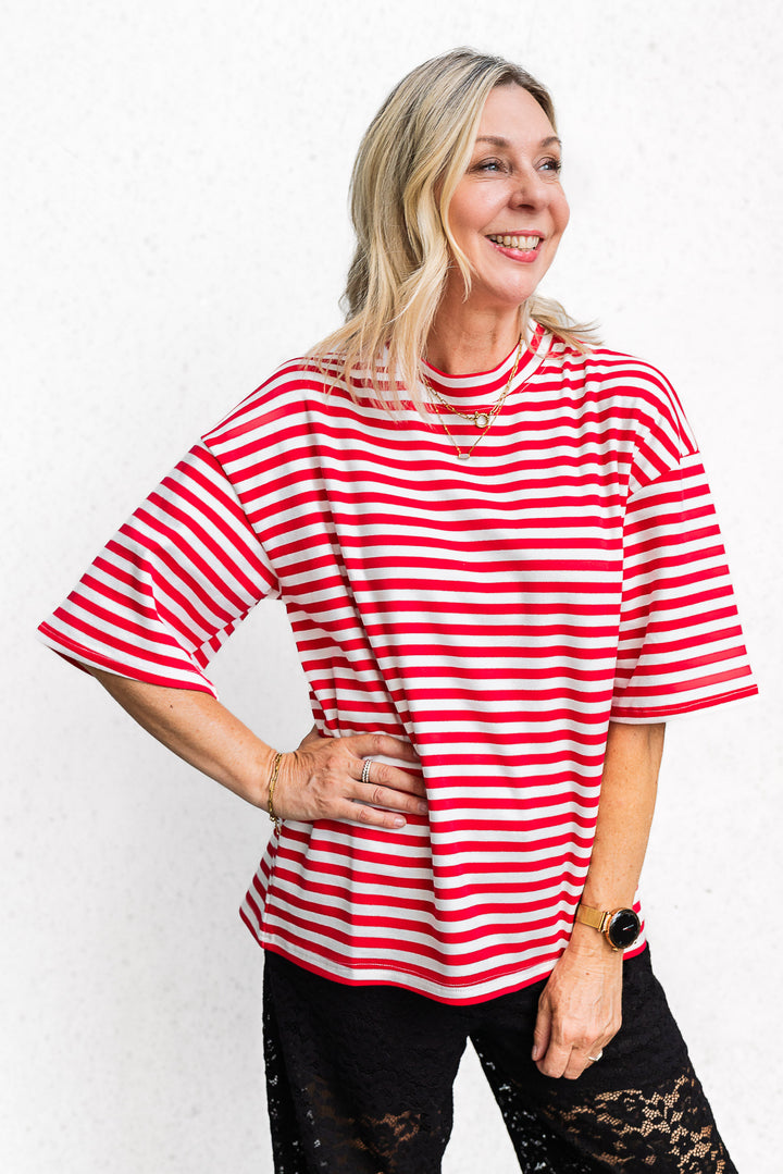 Riot Stripe Tee - Red - Mabel and Woods
