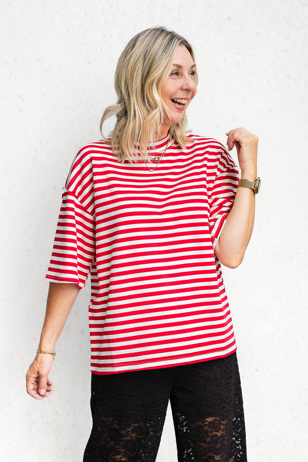 Riot Stripe Tee - Red - Mabel and Woods