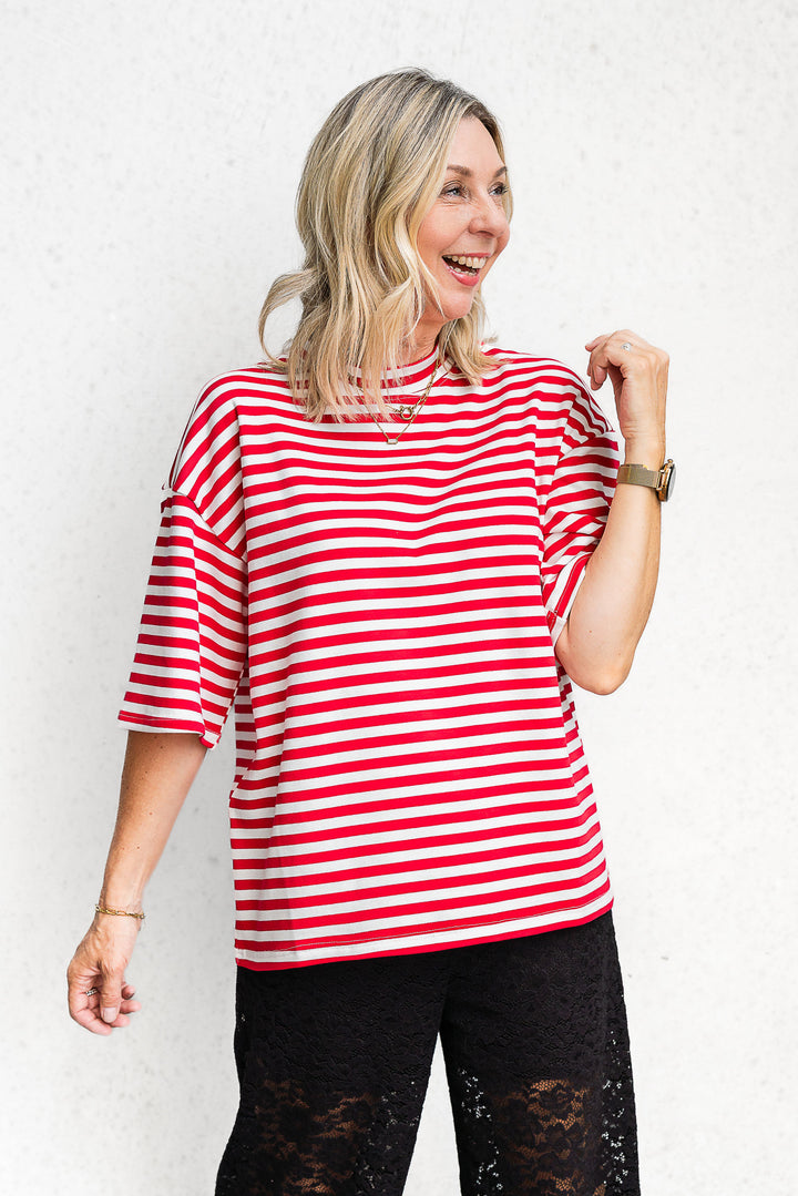 Riot Stripe Tee - Red - Mabel and Woods