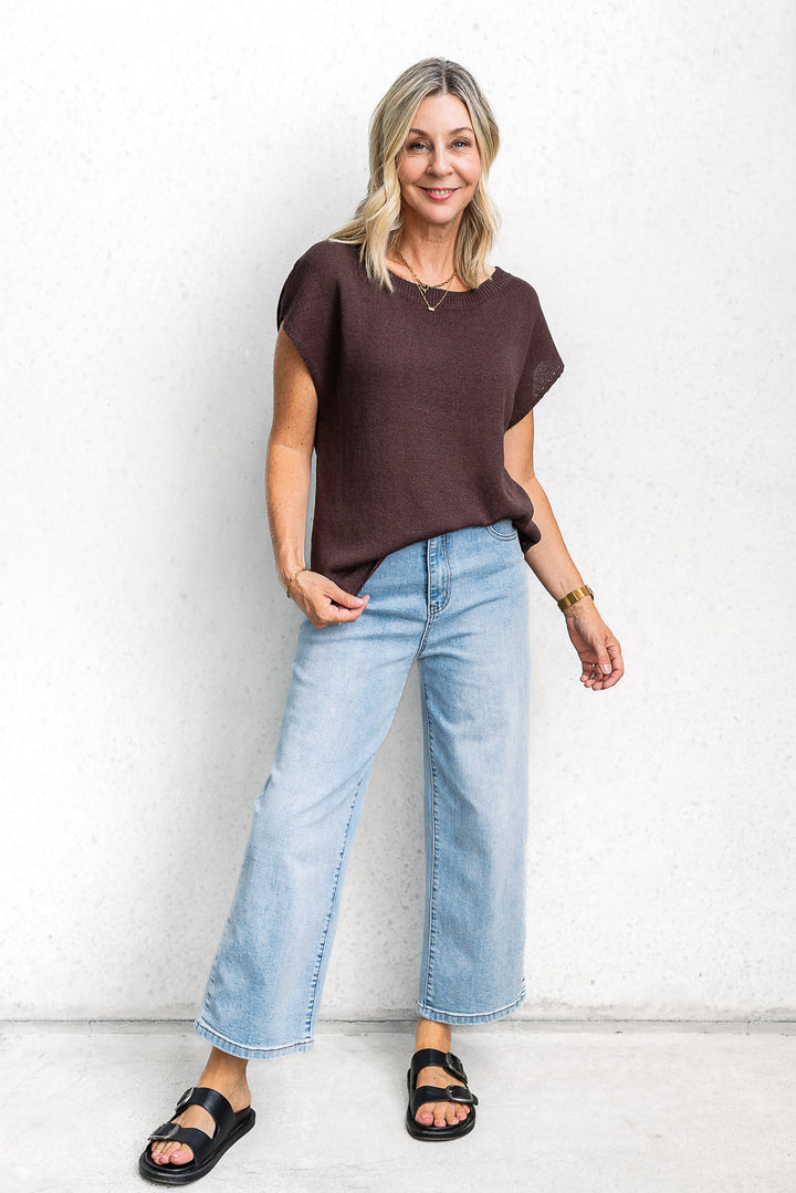 Henley Knit Tee - Espresso - Mabel and Woods