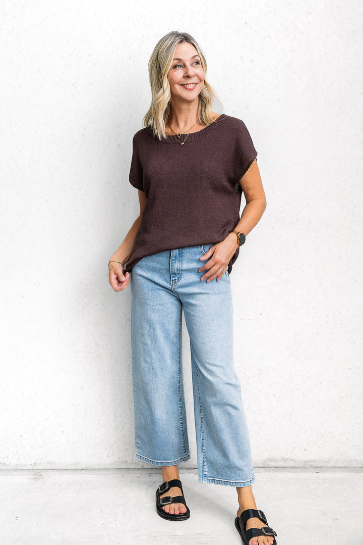 Henley Knit Tee - Espresso - Mabel and Woods