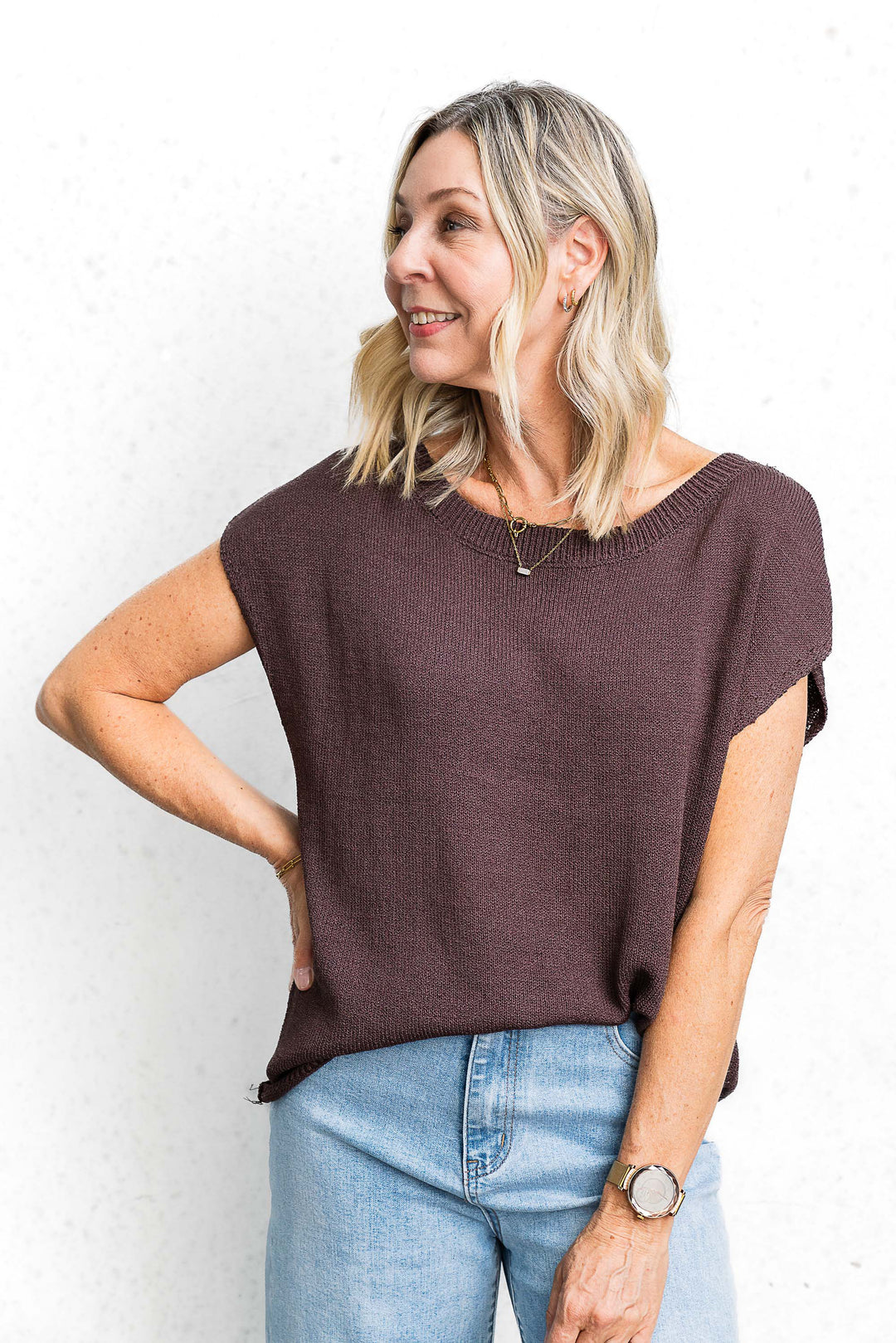 Henley Knit Tee - Espresso - Mabel and Woods