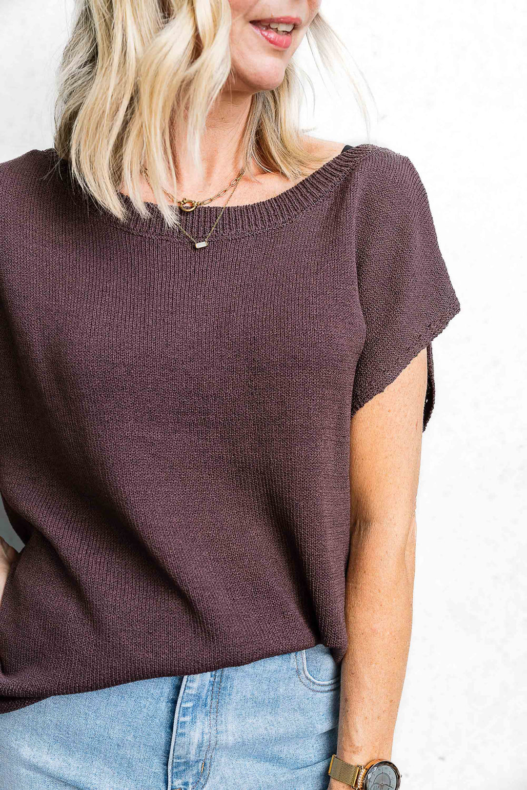 Henley Knit Tee - Espresso - Mabel and Woods
