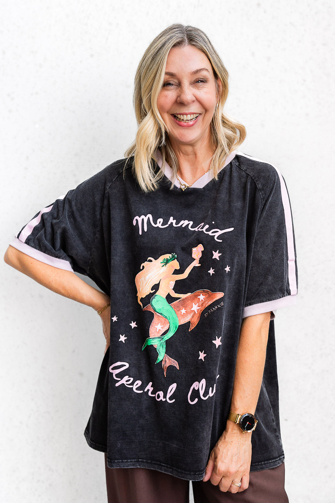 Mermaid Aperol Club Tee - Washed Black - Mabel and Woods