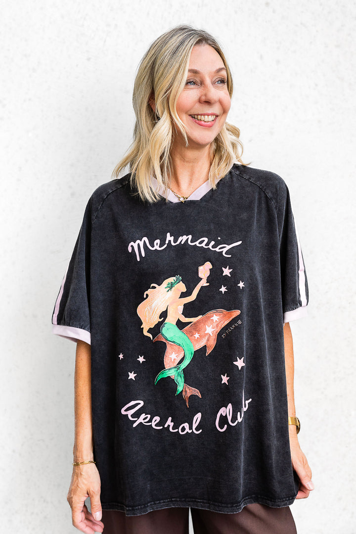 Mermaid Aperol Club Tee - Washed Black - Mabel and Woods