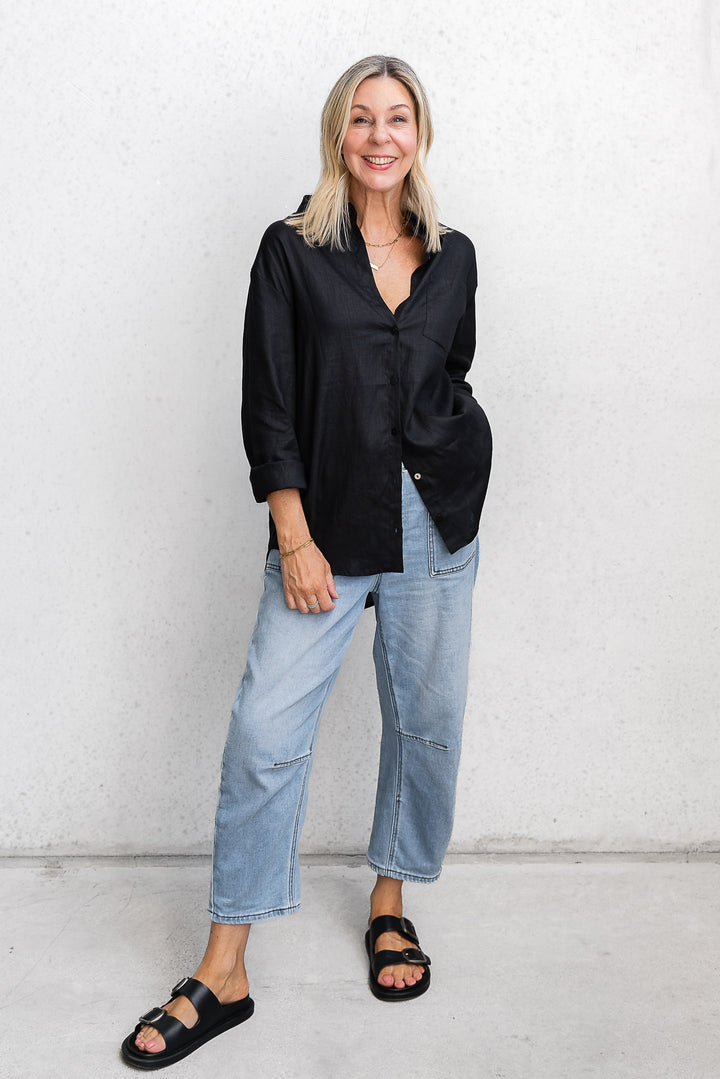 Boyfriend Linen Shirt - Black - Mabel and Woods