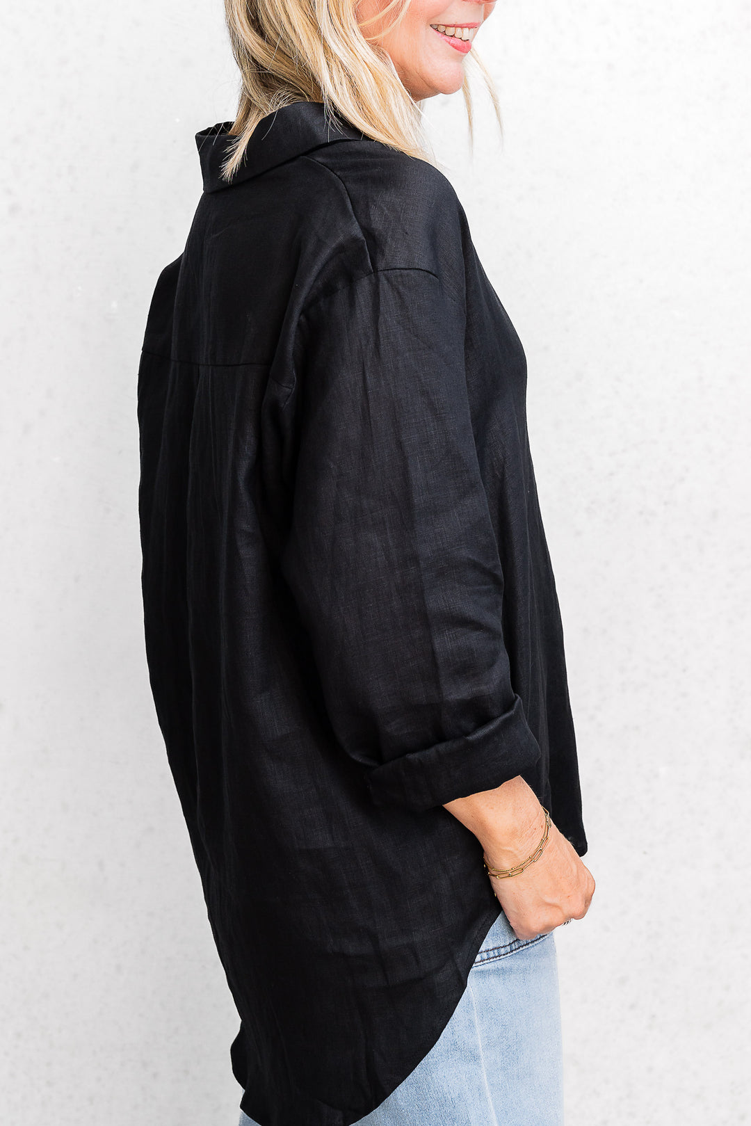 Boyfriend Linen Shirt - Black - Mabel and Woods