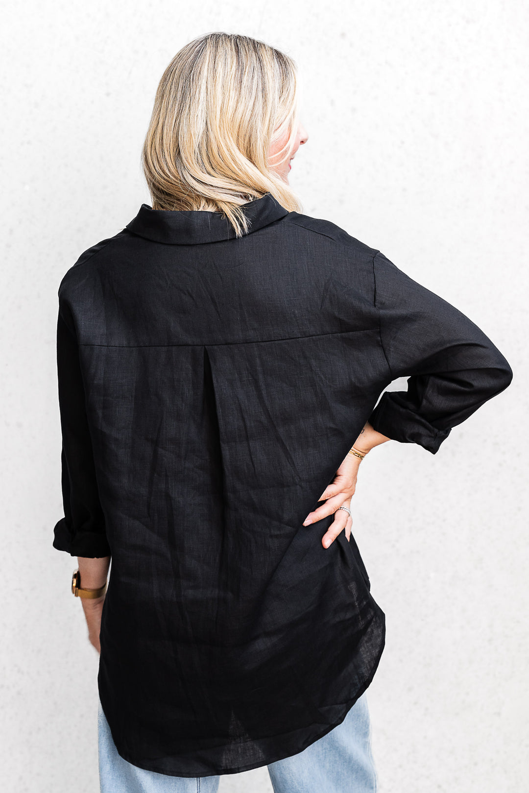Boyfriend Linen Shirt - Black - Mabel and Woods