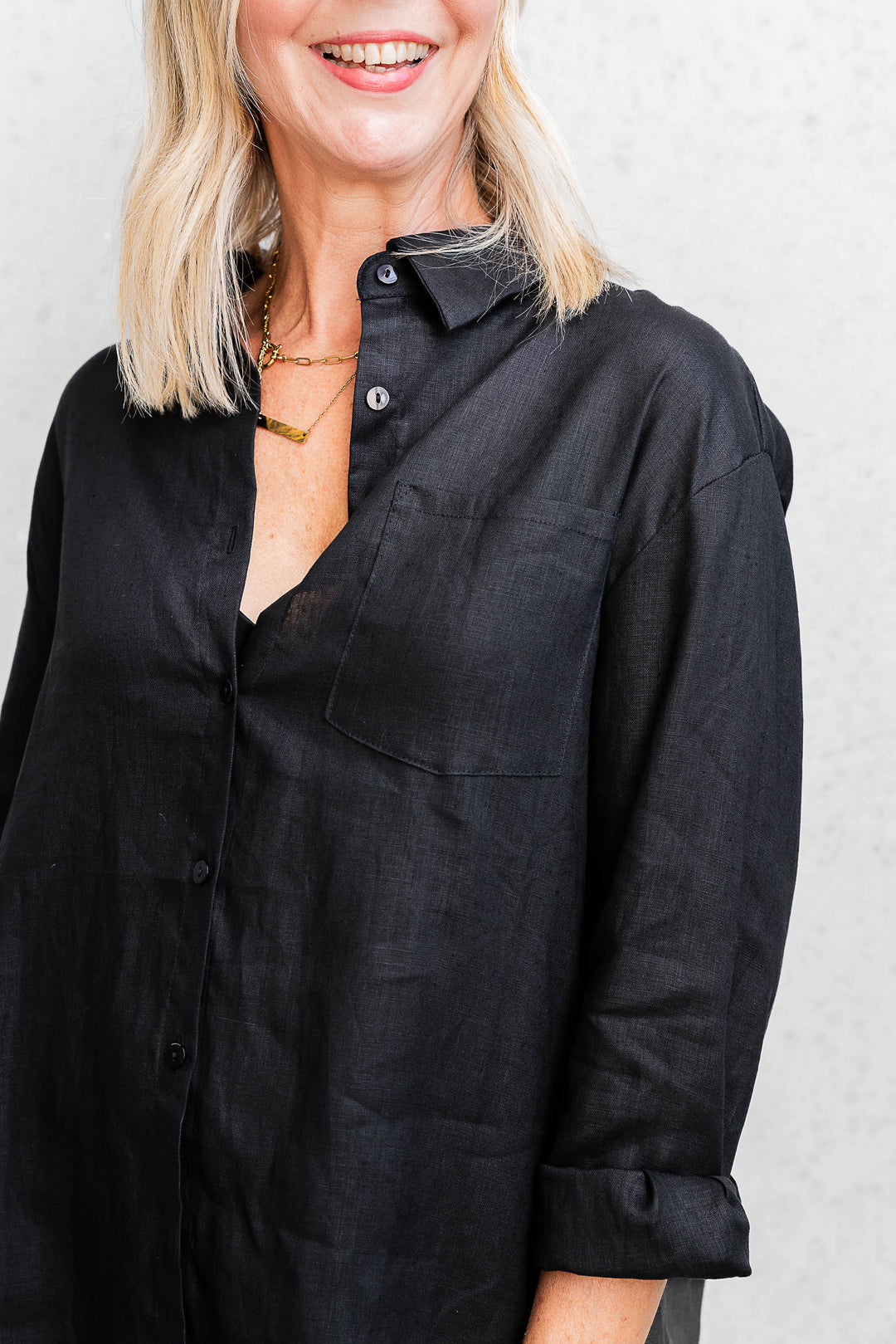 Boyfriend Linen Shirt - Black - Mabel and Woods