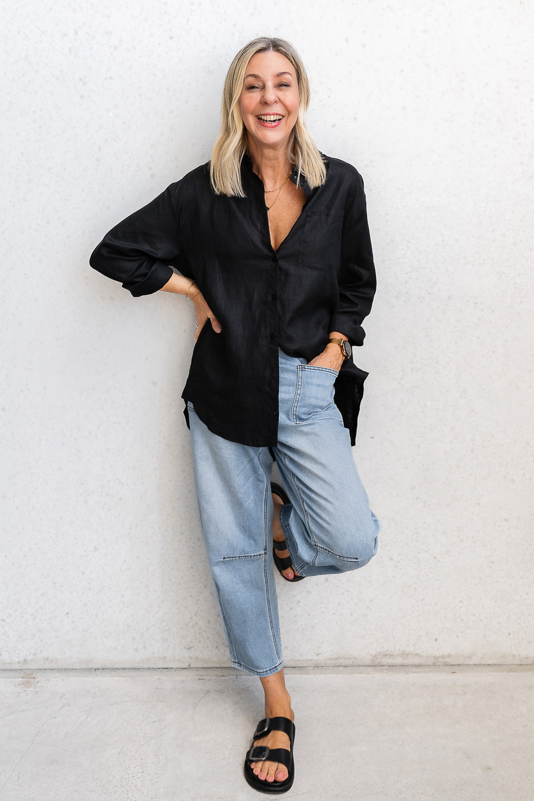 Boyfriend Linen Shirt - Black - Mabel and Woods