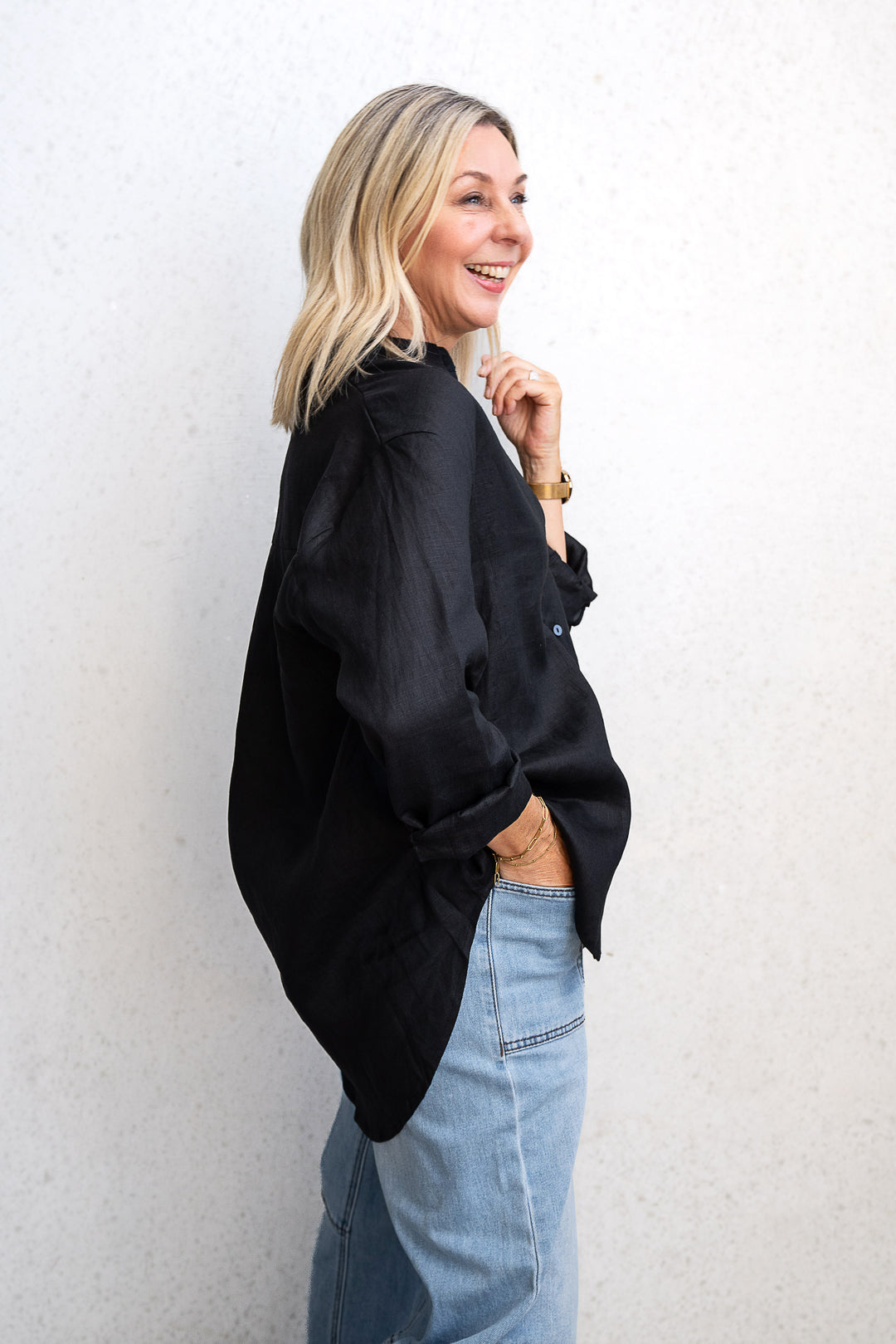 Boyfriend Linen Shirt - Black - Mabel and Woods