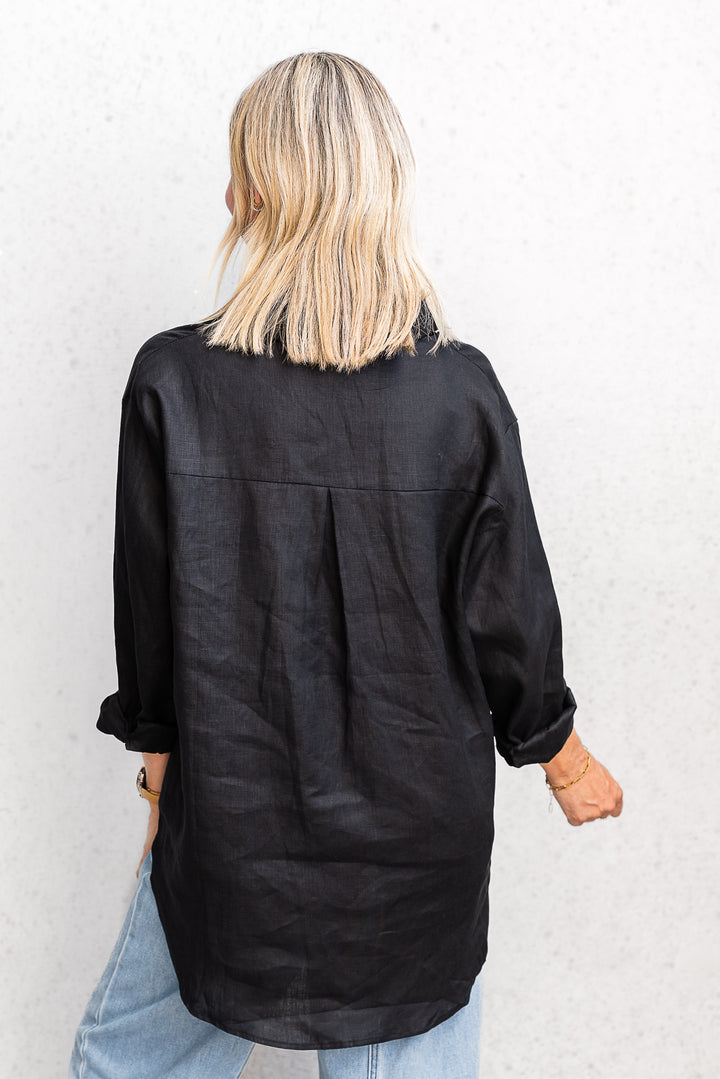 Boyfriend Linen Shirt - Black - Mabel and Woods