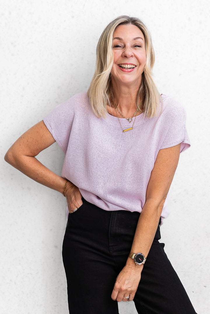 Henley Knit Tee - Lilac - Mabel and Woods