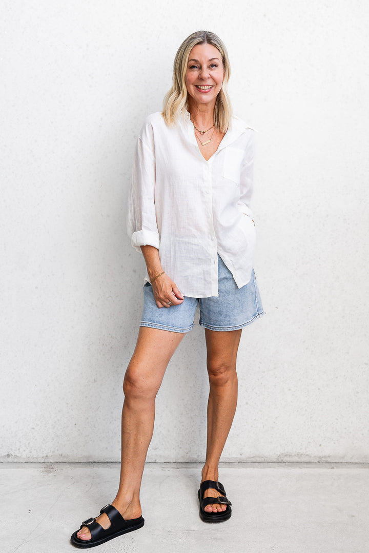 Boyfriend Linen Shirt - White - Mabel and Woods