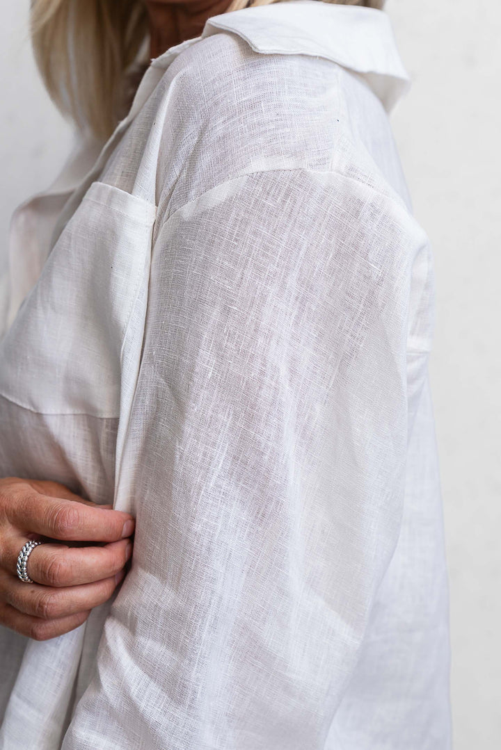 Boyfriend Linen Shirt - White - Mabel and Woods