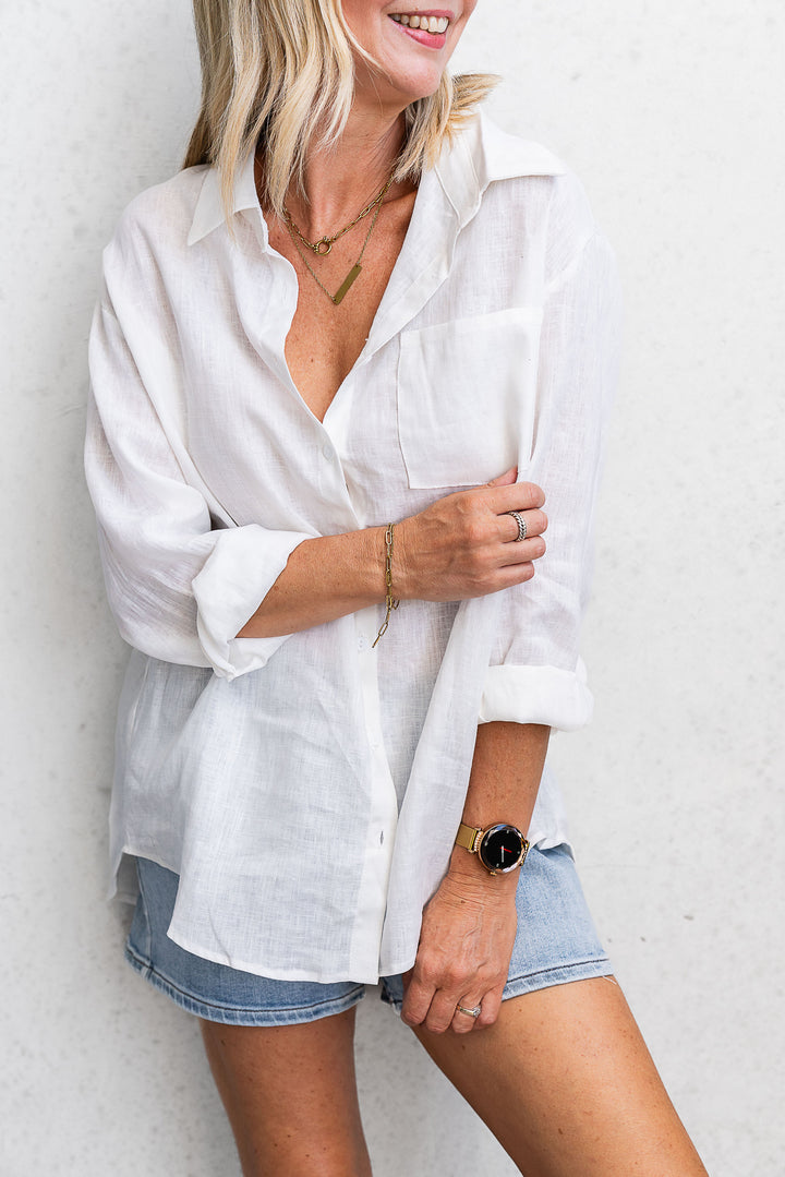 Boyfriend Linen Shirt - White - Mabel and Woods