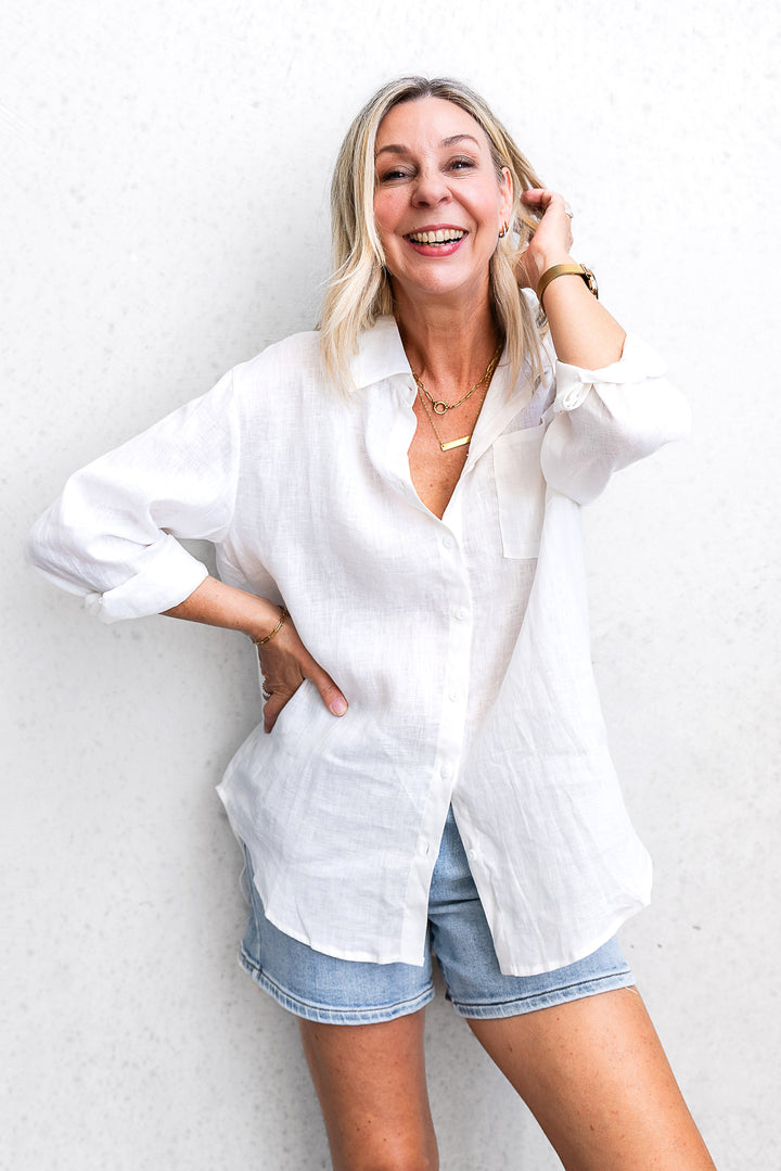 Boyfriend Linen Shirt - White - Mabel and Woods