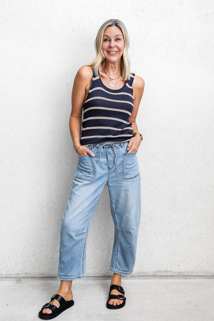 Stripe Knit Tank - Navy/Beige - Mabel and Woods