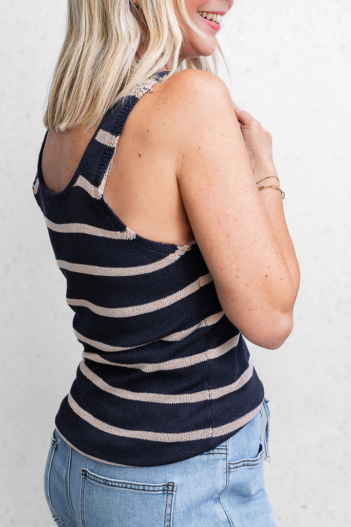 Stripe Knit Tank - Navy/Beige - Mabel and Woods