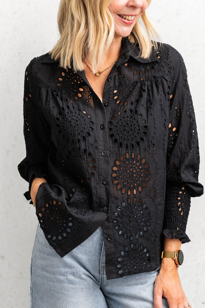 Broderie Lace Shirt - Black