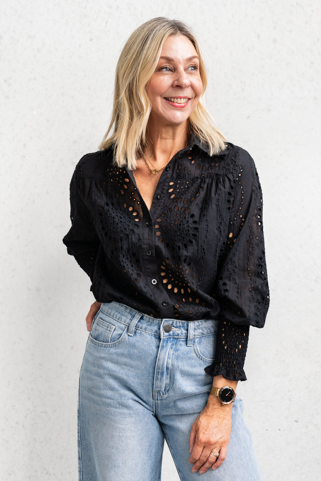 Broderie Lace Shirt - Black