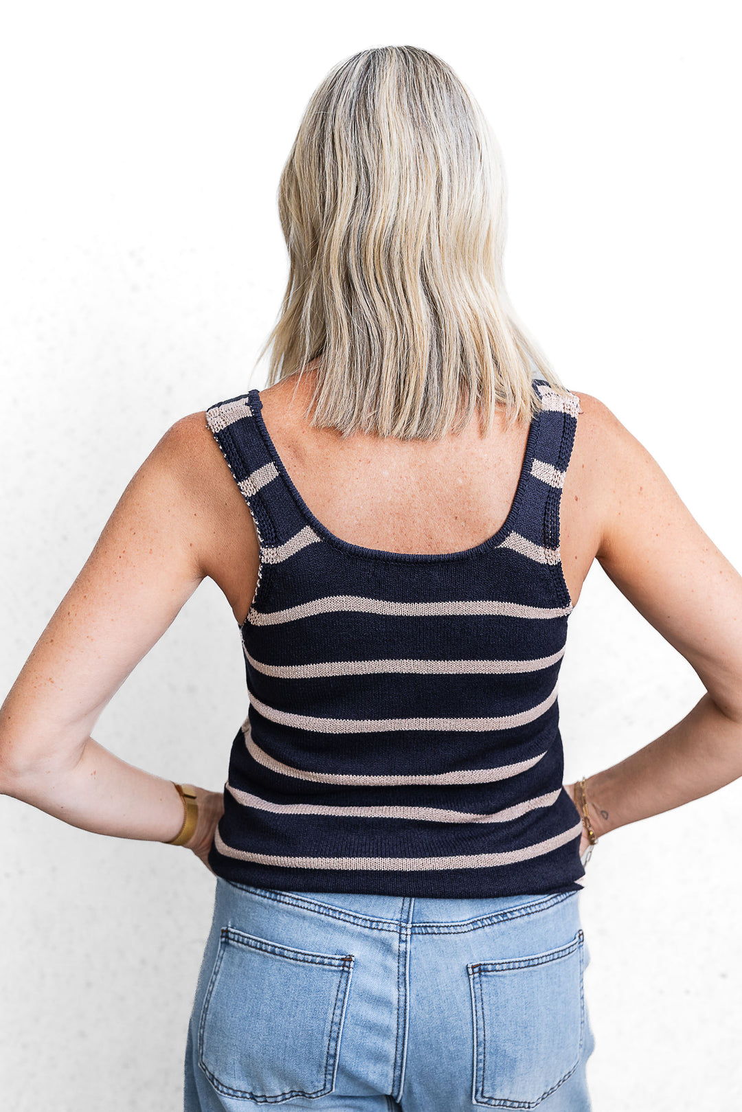 Stripe Knit Tank - Navy/Beige - Mabel and Woods