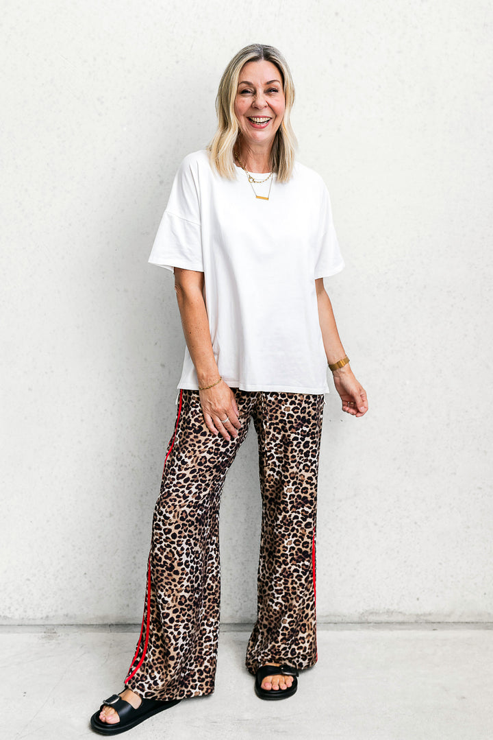 Leopard Side Stripe Pants - Red - Mabel and Woods