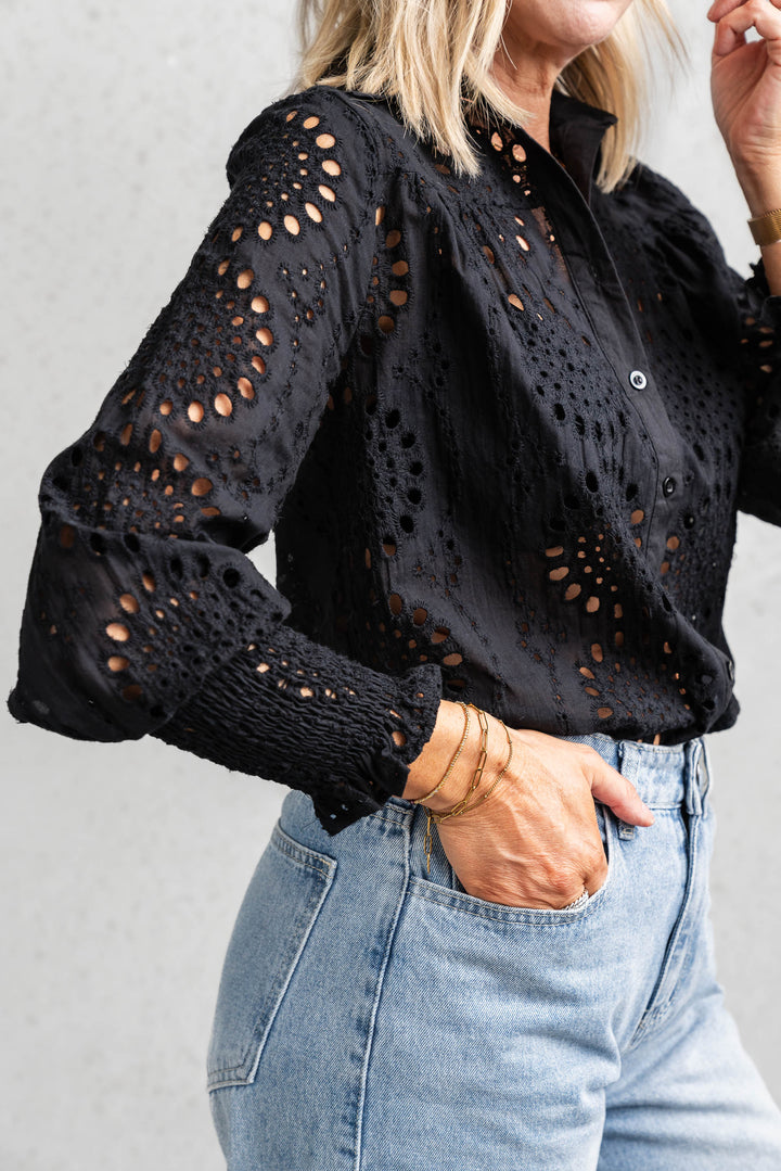 Broderie Lace Shirt - Black