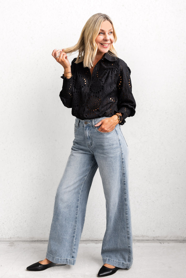 Broderie Lace Shirt - Black